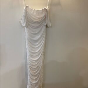 Off shoulder white midi dress